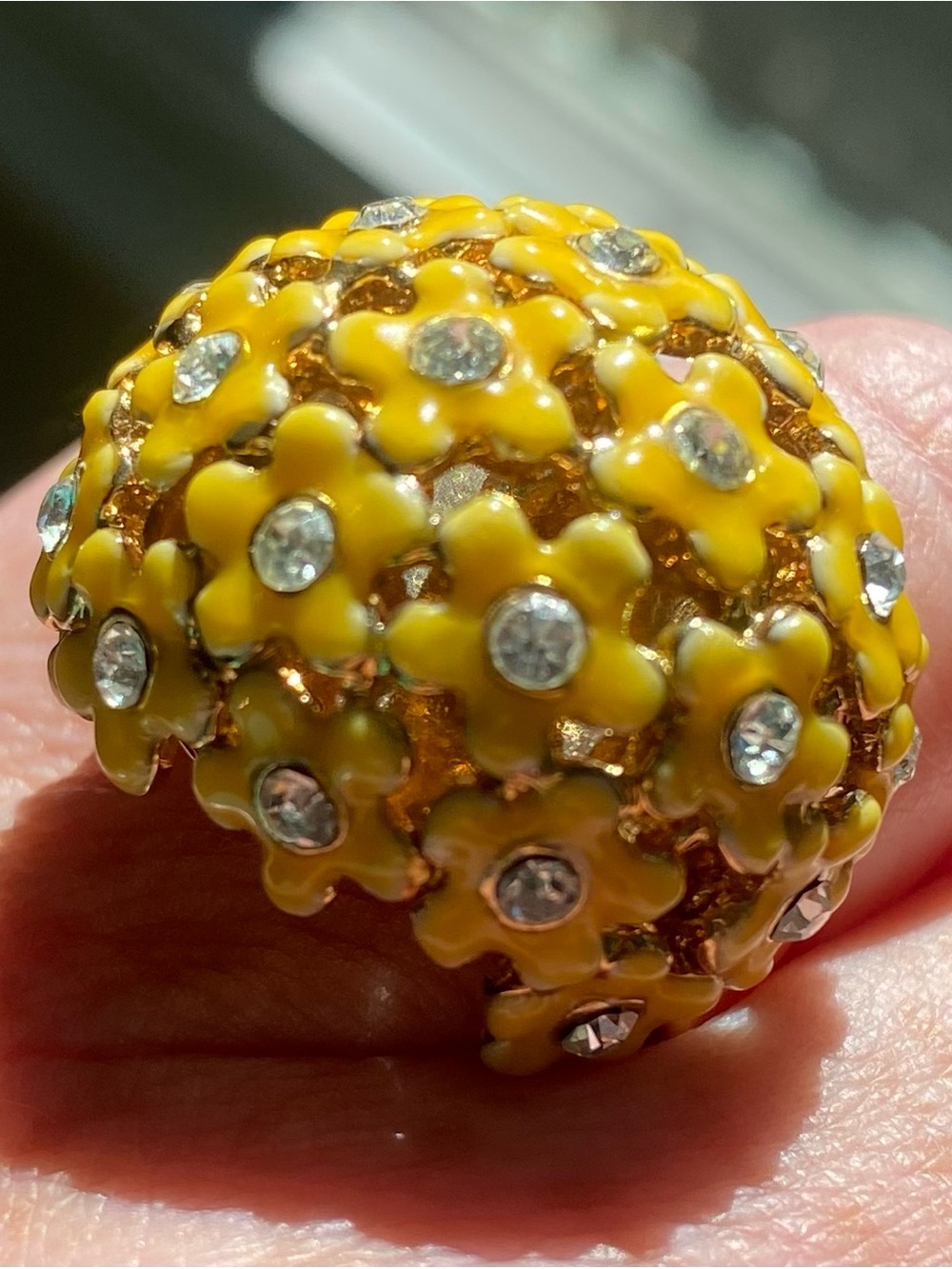 J. Crew Yellow Enamel Floral Dome Ring with Crystals